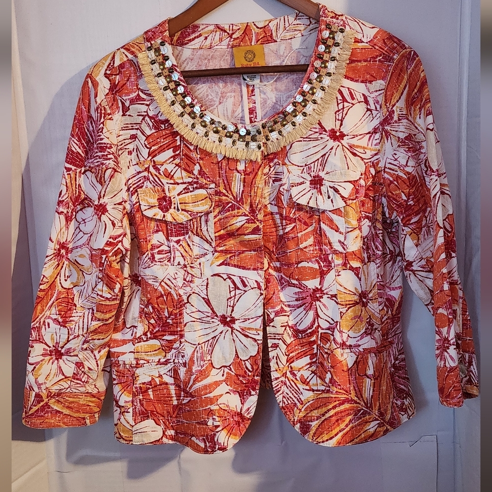 Ruby Rd. Orange and White Patterned Jacket‎ Pre-owed Sz 10